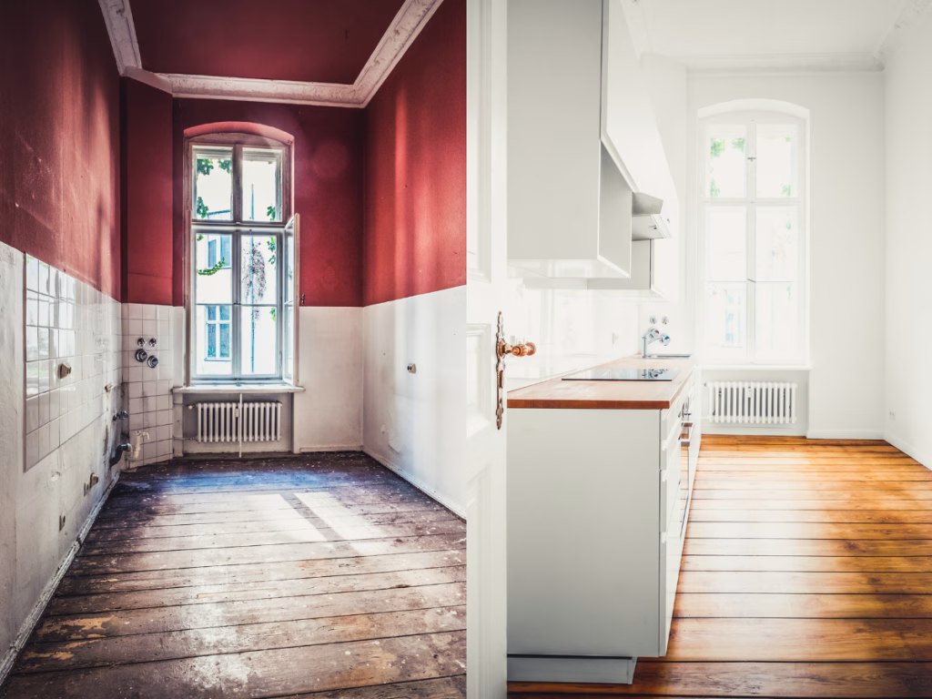 Voor en na verbouwing laat zien waarom sommige verbouwingen beter niet te financieren zijn met een bouwdepot